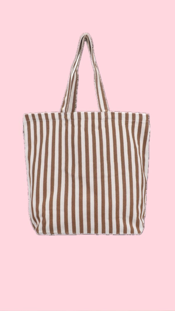 Beachbag donkerbruine streep